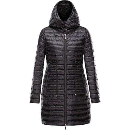 Womens Hooded Long Thin Slim White Duck Down Coat