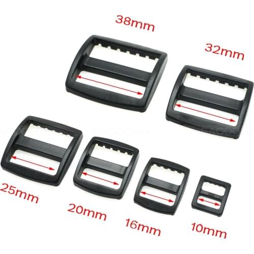 100pcs/pack Plastic Slider Tri Glide Adjust Buckles Backpack Straps Webbing 10/16/20/25/32/38mm Wider Style Black