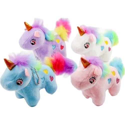 15cm Colorful Unicorn Stuffed Animal Rainbow Horse Bag Accessories Surprise Gift Plush Pendant Key Chain Keychain Ring Doll Toy