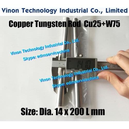 2PCS PACK) Ø14x200Lmm Copper Tungsten Rod W75 (Copper 25%+Tungsten 75%), Spark Erosion Copper Tungsten Electrode Alloy Round