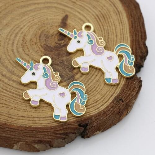 5Pcs Gold Color Enamel Unicorn Charms Pendant for Jewelry Making Earrings Bracelet Necklace Accessories DIY Craft Findings