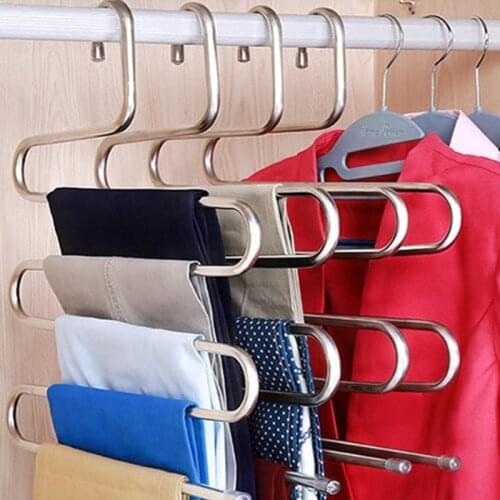 5 Layers Stainless Steel Clothes Hangers S Shape Pants Storage Hangers Clothes Storage Rack Multilayer Storage Cloth Hanger