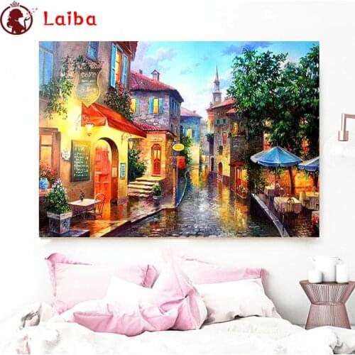 5D DIY Diamond Embroidery Diamond Painting Rainy Town Diamond Painting Beautiful View Cross Stitch Rhinestone Mosaic