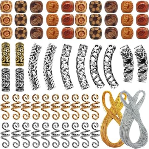 64 Pcs/set Women Hair Braiding Rings with Metallic Cord Trendy Punk Dreadlocks Hair Braid Beads Set Hair Decor Jewelry Gift