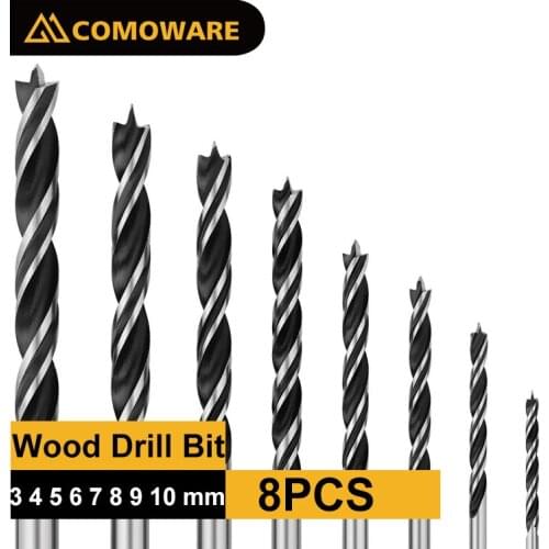 COMOWARE Hand Tools Kit 8 Pcs Brad Point Drill Bits Wood Hole Cutter High Carbon Steel for Hardwood Plywood Plastic