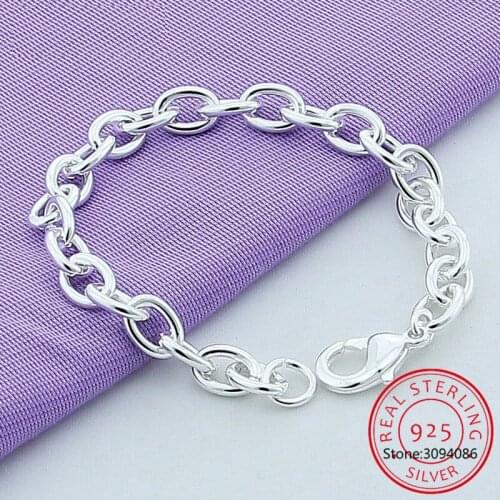 925 Sterling Silver 8 Inch Basic Chain Bracelet For Woman Men Charm Wedding Engagement Party Fine Jewelry