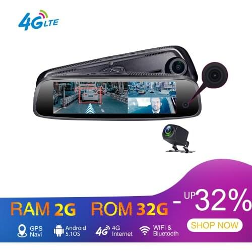 3 Cameras 4G Android Vehicle Camera 8" IPS car mirror video recorder GPS ADAS 2G RAM 32G ROM FHD 1080P Dashcam Rear view Mirror