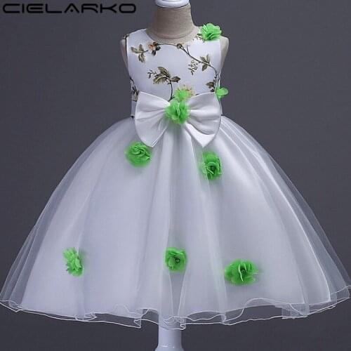 Cielarko Girls Dress Big Bow Flower Baby Dresses Mesh Children Party Ball Gown Wedding Frocks Kids Birthday Clothing for Girl