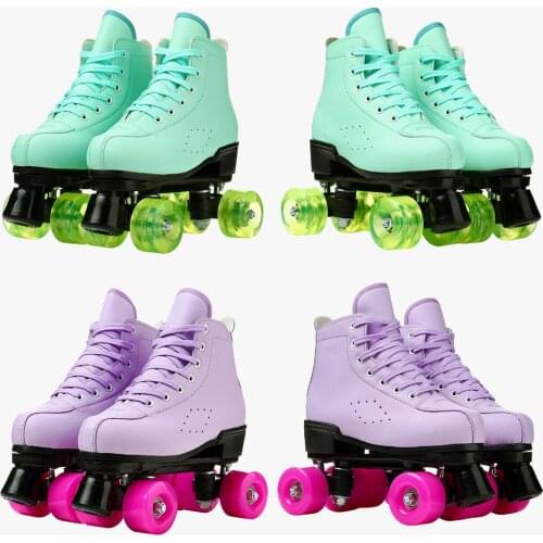 Purple Quality Leather Roller Skates Double Line Skates PU Two Line Skate Shoes For Women Men Adult Green PU 4 Wheels Patines