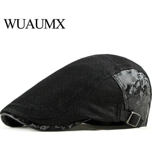 Wuaumx Fashion Spring Summer Breathable Mesh Berets Hat Peaked Flat Ivy Cap Duckbill Hat Men Women Net Beret Cap boina hombre
