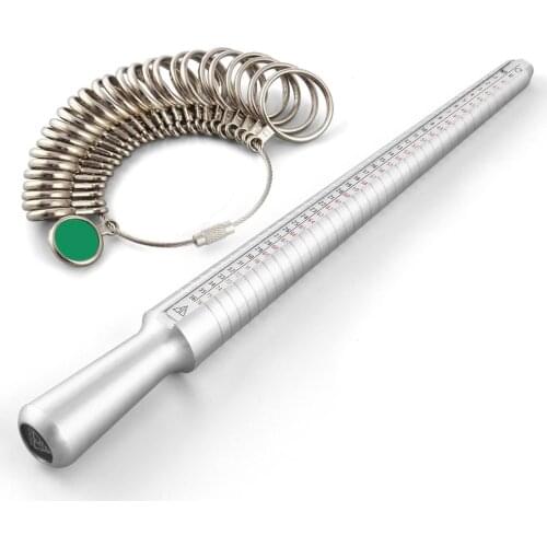 GENBOLI Metal Ring Sizer Set Measuring Ring with Rings Mandrel Sizer Finger Sizing Measuring Stick Ring Jewelry Tools Set A30