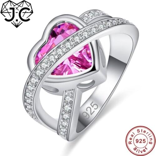J.C Romantic Heart Pink & White Topaz 925 Sterling Silver Ring Size 6 7 8 9 Warm Heart For Lovers Women Enagement Fine Jewelry