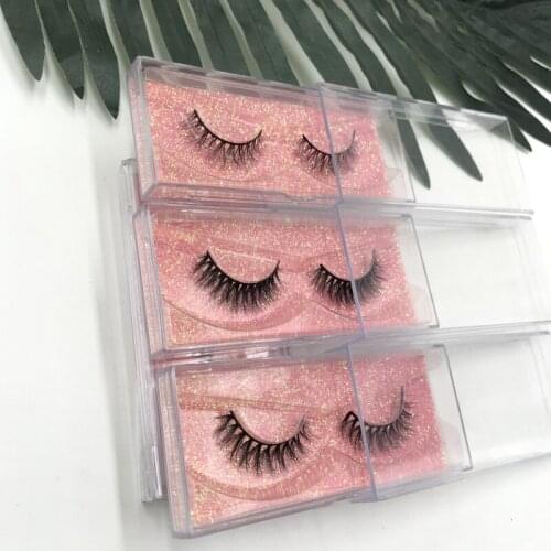 Short Mink Lashes 3D Mink Eyelashes with Free Plastic Lash Box with Pink Card Inside 10mm 12mm 14mm Strip Eye Lashes