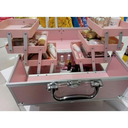 FB102P Aluminum Facebox Makeup bag Beauty Box with Inner Three Layer Tray Pink Fashion Beauty Case Large Compacity