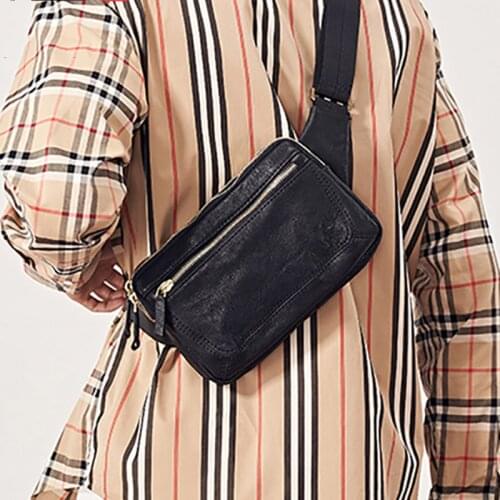 AETOO Leather chest bag, mens all-match first layer cowhide shoulder bag, mens fashion trend light messenger bag