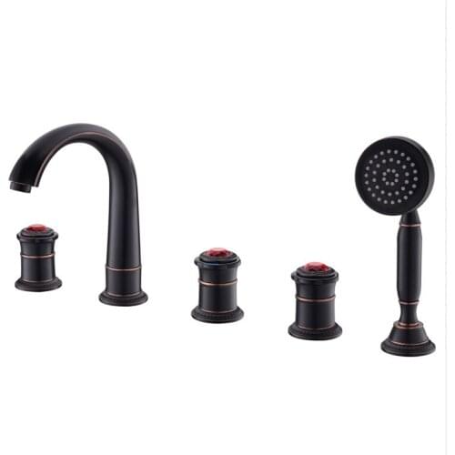 Oil Rubbed Bronze Black Widespread Bathtub faucet Luxury brass crystal bathroom shower faucet set Art European style