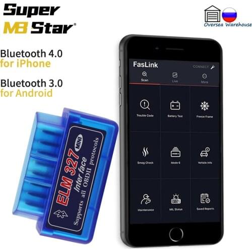 Mini ELM 327 Bluetooth for Android iPhone OBD2 Automotive Engine Code Reader V1.5 V2.1 ELM327 iOS Faslink X