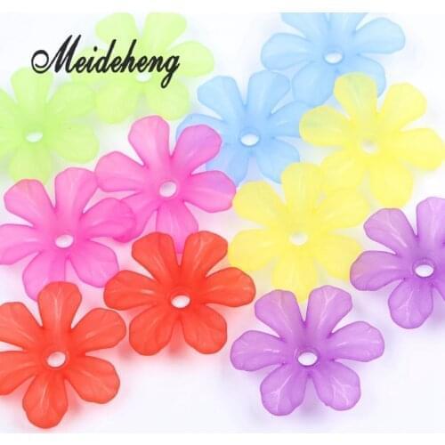 31x28mm Multi Colorful Acrylic Flower Big Hole Beads Six petals Frosted flowers Beads For Jewelry Making Garment Accessory 30pcs
