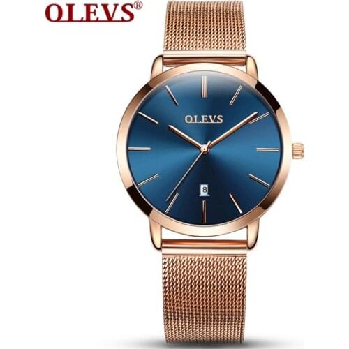 Fashion Simple Luxury Ultra Thin Mesh Steel Strap Couples Watches Women And Men Calendar Quartz Ladies Wristwatches OLEVS 5869