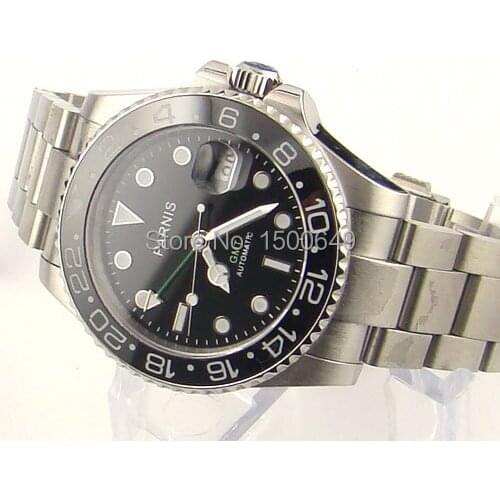 Parnis 40mm GMT Style Ceramic Bezel date sapphire glass automatic mens watch 962