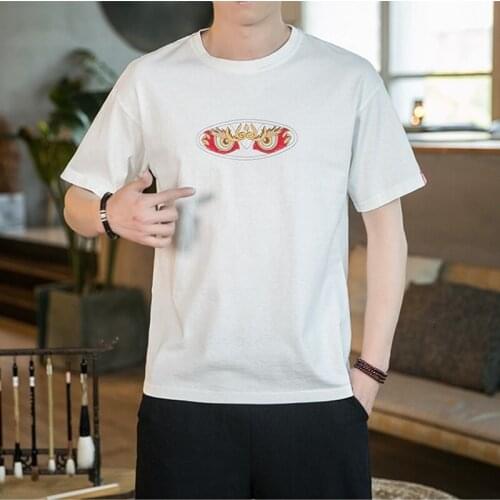 MenS T-Shirts Chinese Style Monkey King Embroidery Short Sleeve Tshirts Summer Hip Hop Casual Cotton Tops Tees Streetwear 30083