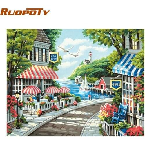 RUOPOTY Leisure Holiday Cottage Frame DIY Painting By Numbers Landscape Modern Wall Art Canvas Painting Home Decoration For art