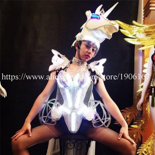 Newest Led Luminous Unicorn Horse Catwalk Clothes Carnival Victoria Ballroom Costume For Stage Performance Dance DJ Bar TV Show