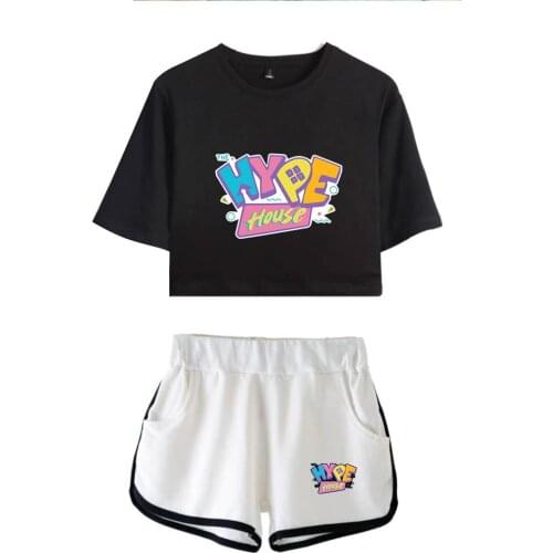 New Popular The Hype House Two Piece Set Sexy Fashion Short Tops and Middle Waist Shorts Kimetsu No Yaiba Lady Fitness Sportsuit