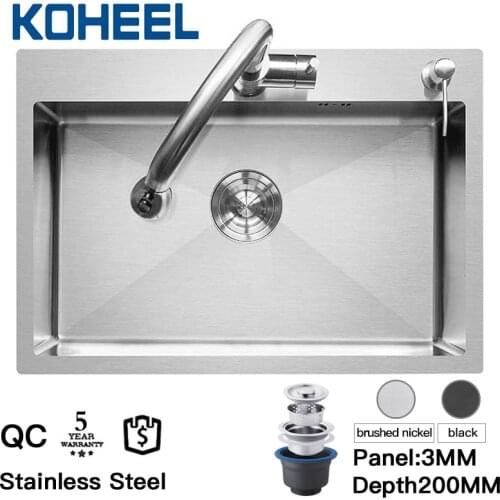 KOHEEL Single Kitchen Sink Drain Basket And Drain Pip Rectangular Stainless Steel Kitchen Sink Basin