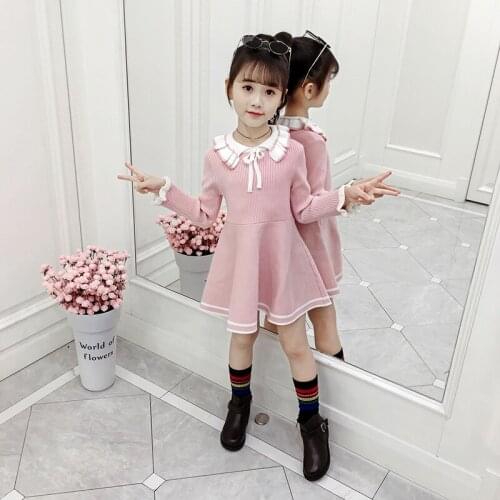 Autumn Teenager Girls Fashion Children Dress Princess Dress College Style Knitted Sweater Dress Vestidos Baby Kids Clothes 3-12Y