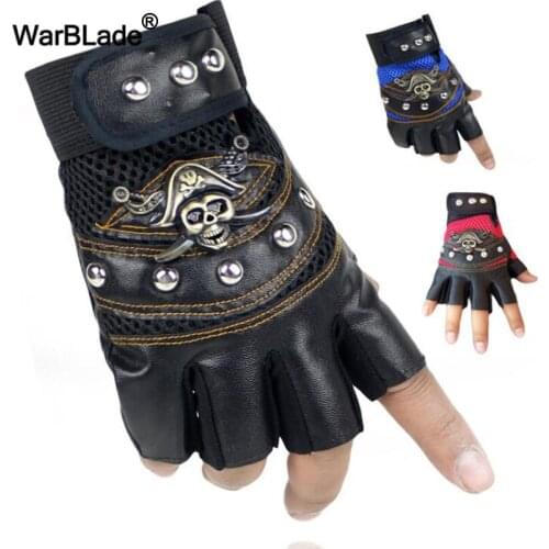 WarBLade Skulls Rivet PU Leather Gloves Men Women Fashion Hip Hop Anti-Slip Tactical Gloves Outdoor Sports Half Finger Gloves