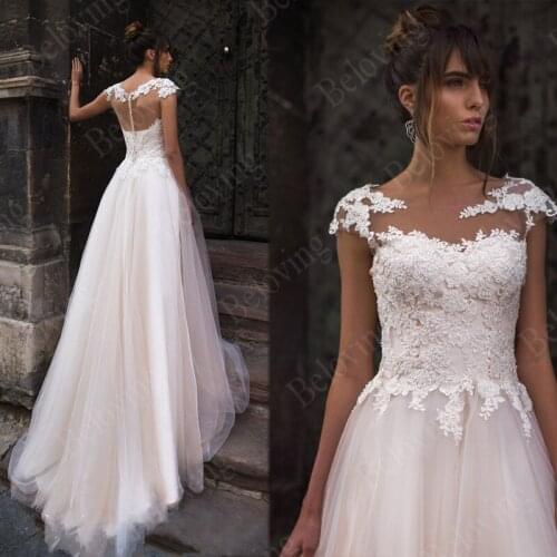 Romantic Beach Wedding Dress Boho Elegant Champagne Wedding Gowns Tulle Appliques Bride Dress 2021 Bridal Gowns Robe De Mariee