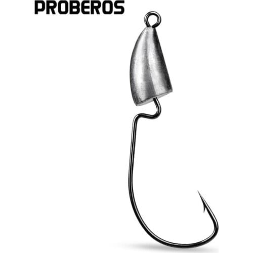 PROBEROS 5Pcs Offset Worm Hooks 5g-7g-10g-14g Bullet Head Fishhooks Jig Head Weedless Fishing Hooks for Carp Fishing Tackle