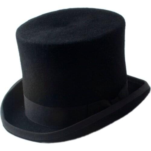 15cm(5.89inch) Black Wool Steampunk Hat For Men raditional Fedoras Hatter Top Hat Women Sam Beaver Church Hat