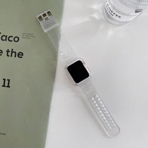 For Apple Watch Band 44mm 42mm 40mm 38 Watchband Silicone+Case Frame Clarity Belt Color Change Correa Strap Wristband for Iwatch