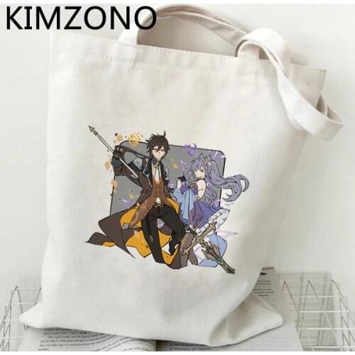 Genshin Impact shopping bag jute bag tote canvas shopping bolsas de tela shopper bag reusable foldable bolsa compra tote