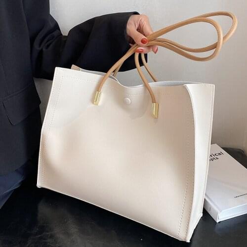 Simple Beige Shoulder Bags for Women 2021 New Luxury Soft Leather Tote Bag Ladies Trending Pure Color Handbags Casual Wild Bag