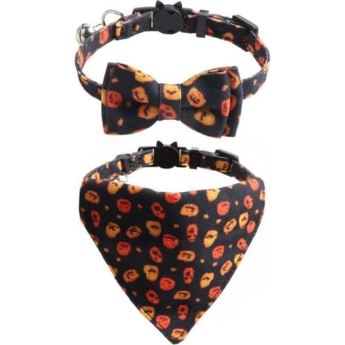Pet Neckline Water Towel Collars Cat Sets Halloween Collars/Bibs Pet Kerchief Scarf Set Halloween Cat Triangle Bandanas