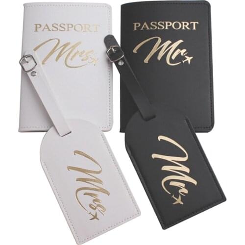 Solid MR MRS Passport Cover Luggage Tag Couple wedding Passport Cover Case set Letter Travel Holder Passport Cover CH26LT45