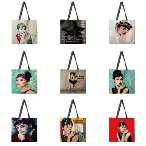 Angel Hepburn Leisure Tote Bag Linen Bag Environmental Shopping Bag Outdoor Beach Bag Leisure Tote Bag