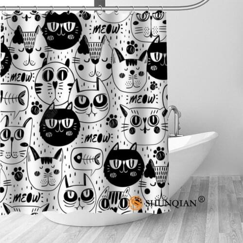 High Quality Custom Lovely Cartoon cat Shower Curtains Polyester Bathroom Curtains With Hook Bath Curtain Bathroom Decor
