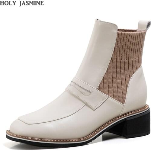 2021 Martin boots womens autumn and winter new thin boots elastic boots womens short boots thick heel small square socks boots