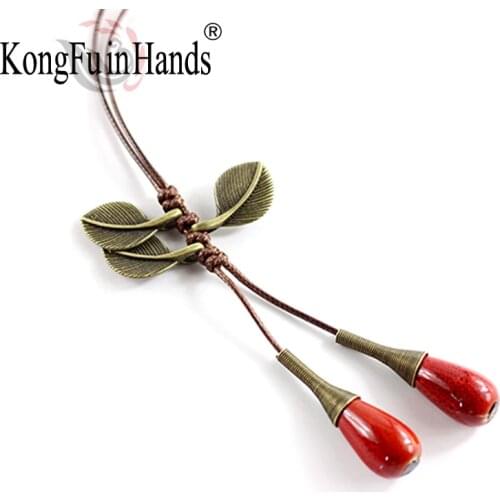 2018 New Arrival Vintage Colorful Leaf Pendant Statement Red and Blue Beads Long Necklace Women OL Spring Sweater Chain Gift