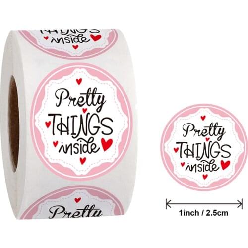 1inch 50pcs Round Pink Gold Foil "Pretty Things Inside" Sticker for Shopping Small Shop Handmade Package Decor Stickers