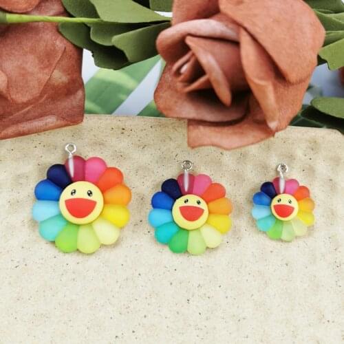10pcs/pack Sun Shine 3D Smile Sun Flower Resin Charms Pendant Earring DIY Fashion Jewelry Accessories ACTIVE 23/28/36mm