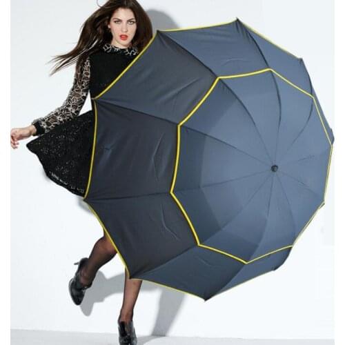 100PCS Double Golf Umbrella Rain Women Windproof 3Floding Large Male Women Umbrella Non-Automatic Business Umbrella For Men