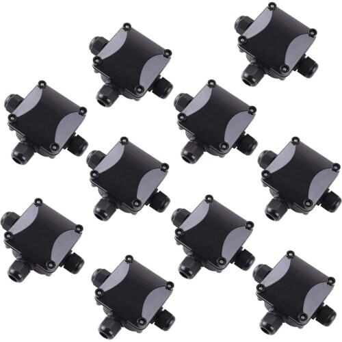 3-Way Junction Box, IP 68 Waterproof Connectors for Outdoor Lighting External Junction Box Pack of 10 Black