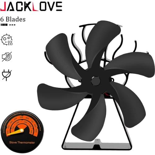 6 Blades Heat Powered Stove Fan Black Fireplace komin Log Wood Burner Eco Friendly Quiet Fan Home Efficient Heat Distribution