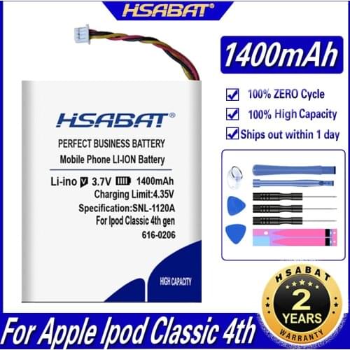 HSABAT 616-0206 1400mAh 616-0183 Battery for Apple Ipod Classic 4th gen / Photo U2 A1059 20 40GB Batteries