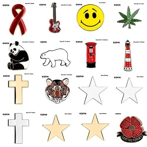 Aids Guitar Smile face Panda Polar Bear Post Can Light House Cross Tiger Star Poppy Flower Lapel Pin Badge Pin 300pcs